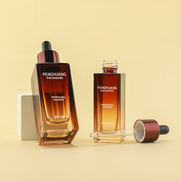 Wholesale 30ml 50ml Amber Glass Serum Dropper Bottle Facial Care Moisture Customized Skincare Box Screen Printing Essential Oils