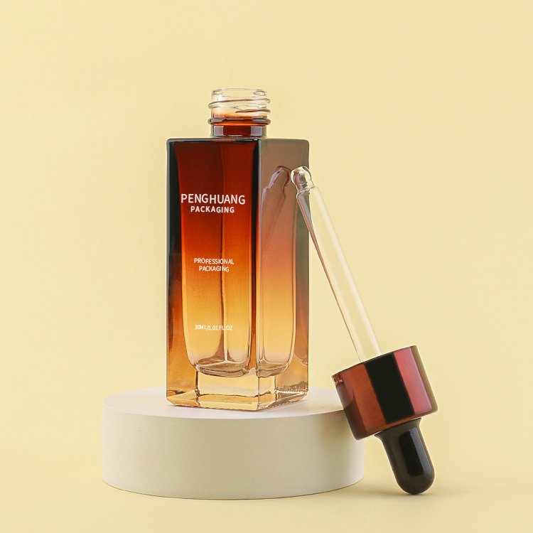 Wholesale 30ml 50ml Amber Glass Serum Dropper Bottle Facial Care Moisture Customized Skincare Box Screen Printing Essential Oils