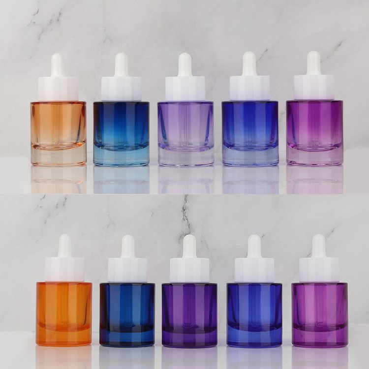 Luxury Essential Oil Packaging Bottles Custom 30ml Colorful Glass Dropper Bottle Cosmetic Glass Bottles with White Pipette Cap