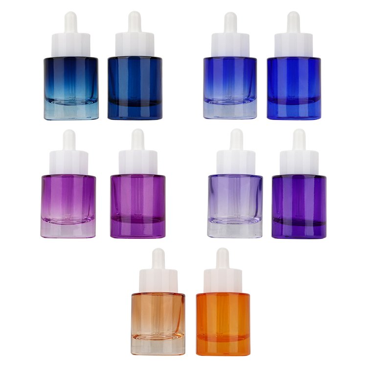 Luxury Essential Oil Packaging Bottles Custom 30ml Colorful Glass Dropper Bottle Cosmetic Glass Bottles with White Pipette Cap