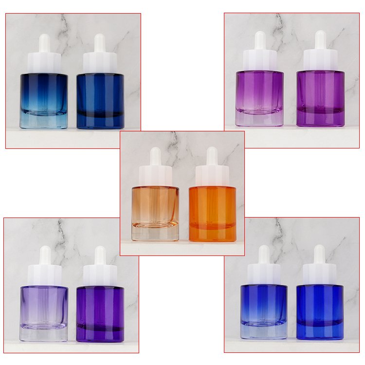 Luxury Essential Oil Packaging Bottles Custom 30ml Colorful Glass Dropper Bottle Cosmetic Glass Bottles with White Pipette Cap