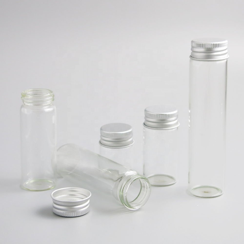 Transparent 15ml 25ml 40ml 50ml 60ml glass bottle with screw cap Aluminum Silver lid Empty Refillable Storage Tube Screw top