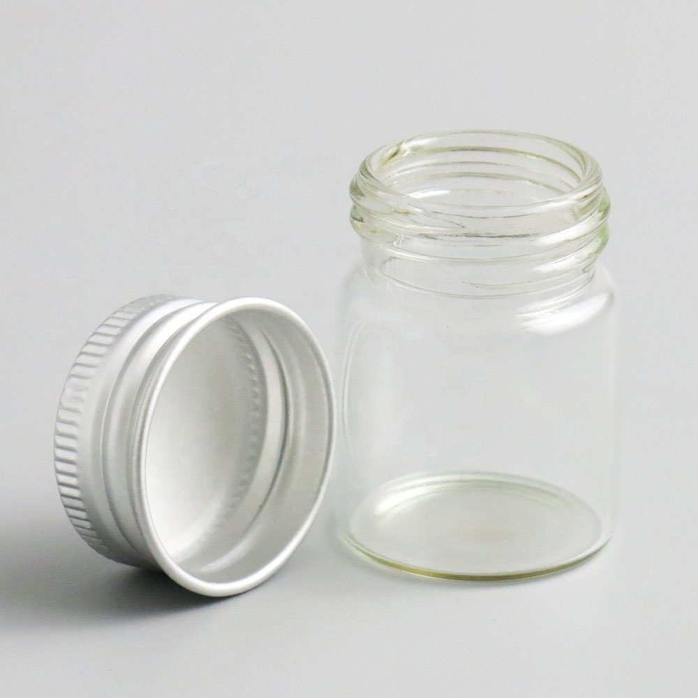 Transparent 15ml 25ml 40ml 50ml 60ml glass bottle with screw cap Aluminum Silver lid Empty Refillable Storage Tube Screw top