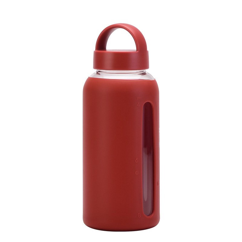 800ml Large Capacity Transparent Glass Portable Water Bottle With Silicone Sleeve Glass Bottles For Juice