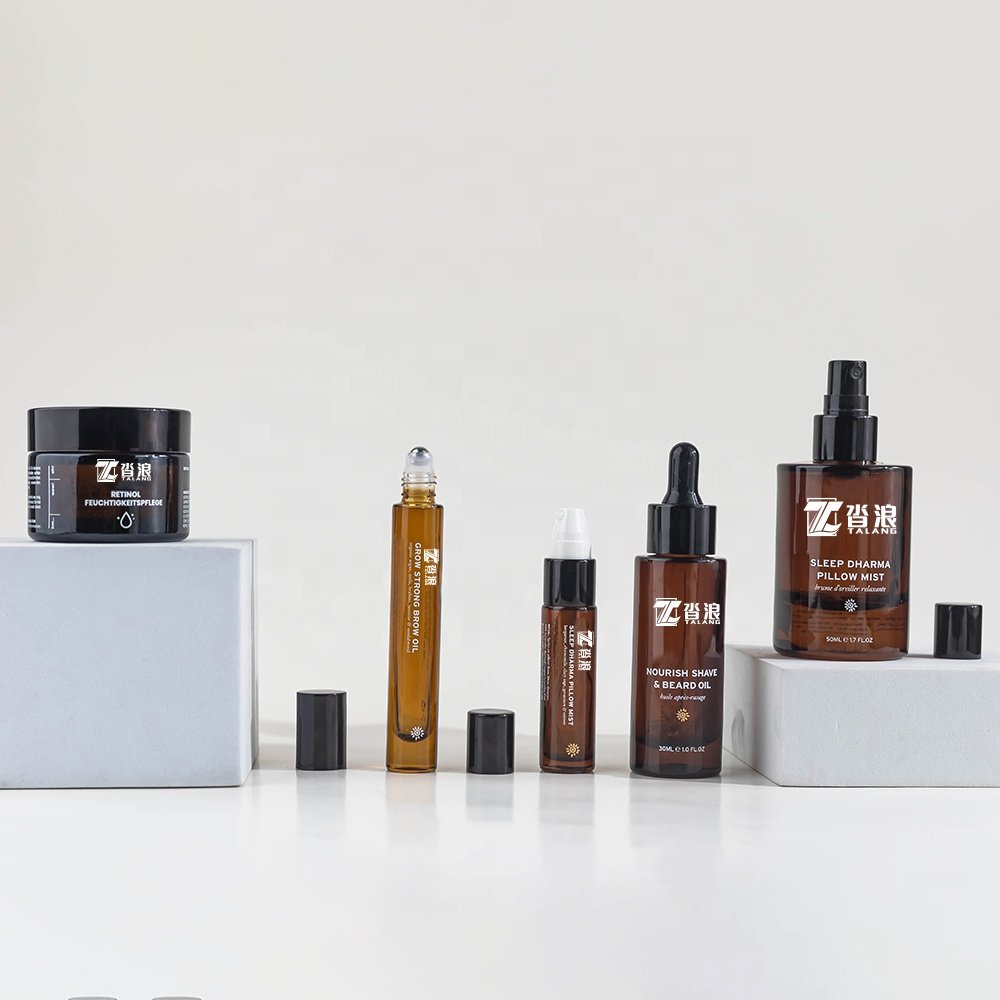 Customized Cosmetic Packaging Set Luxury Skincare Container And Packaging Amber Glass Bottle With Dropper 10ml 30ml 50ml