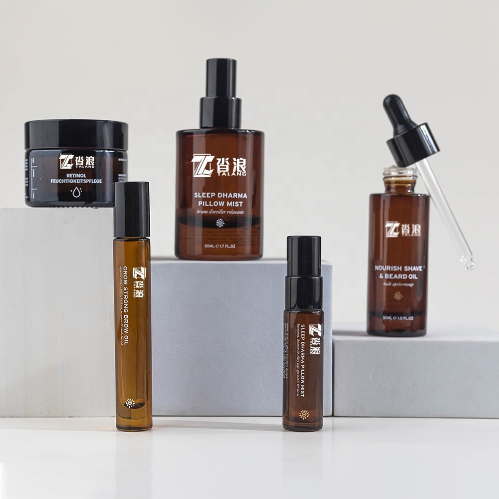 Customized Cosmetic Packaging Set Luxury Skincare Container And Packaging Amber Glass Bottle With Dropper 10ml 30ml 50ml