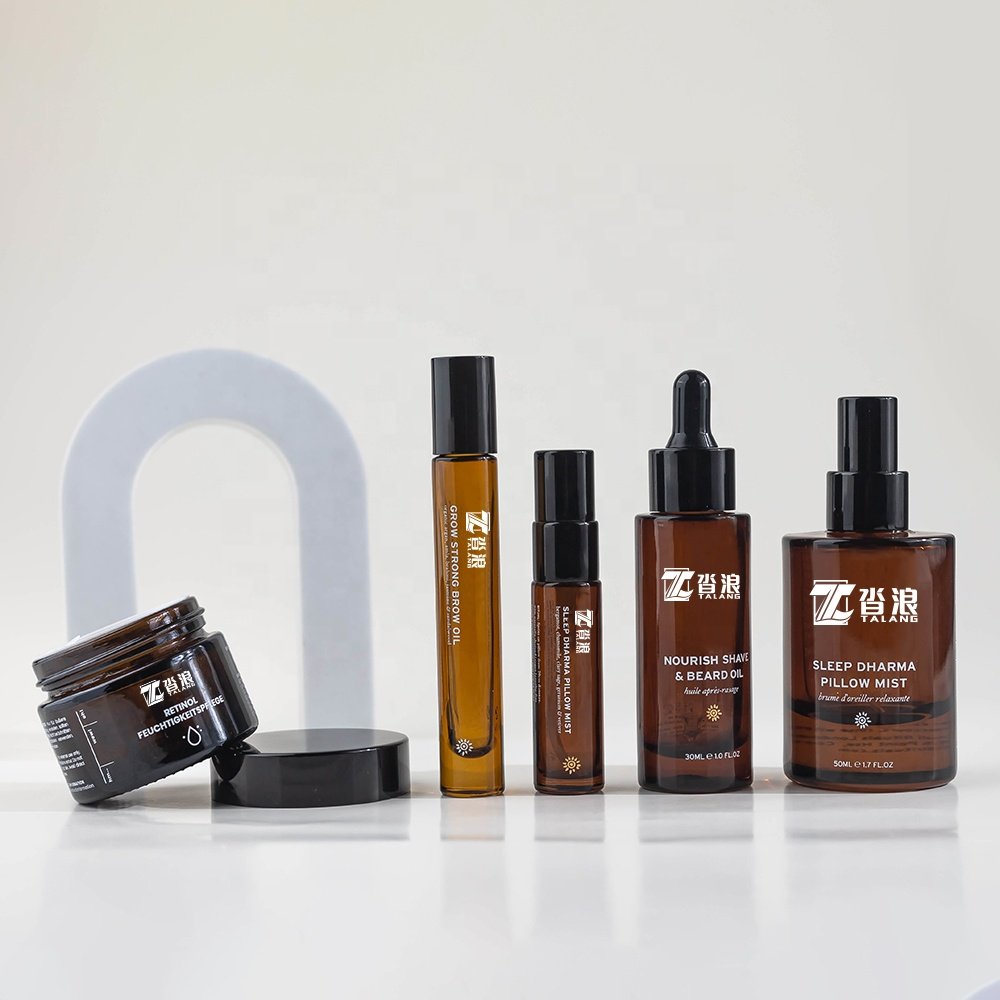 Customized Cosmetic Packaging Set Luxury Skincare Container And Packaging Amber Glass Bottle With Dropper 10ml 30ml 50ml