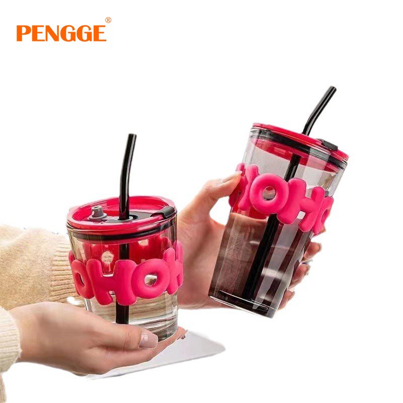 Modern creative letter shaped, high-quality, stylish and stylish double drinking straw glass cup