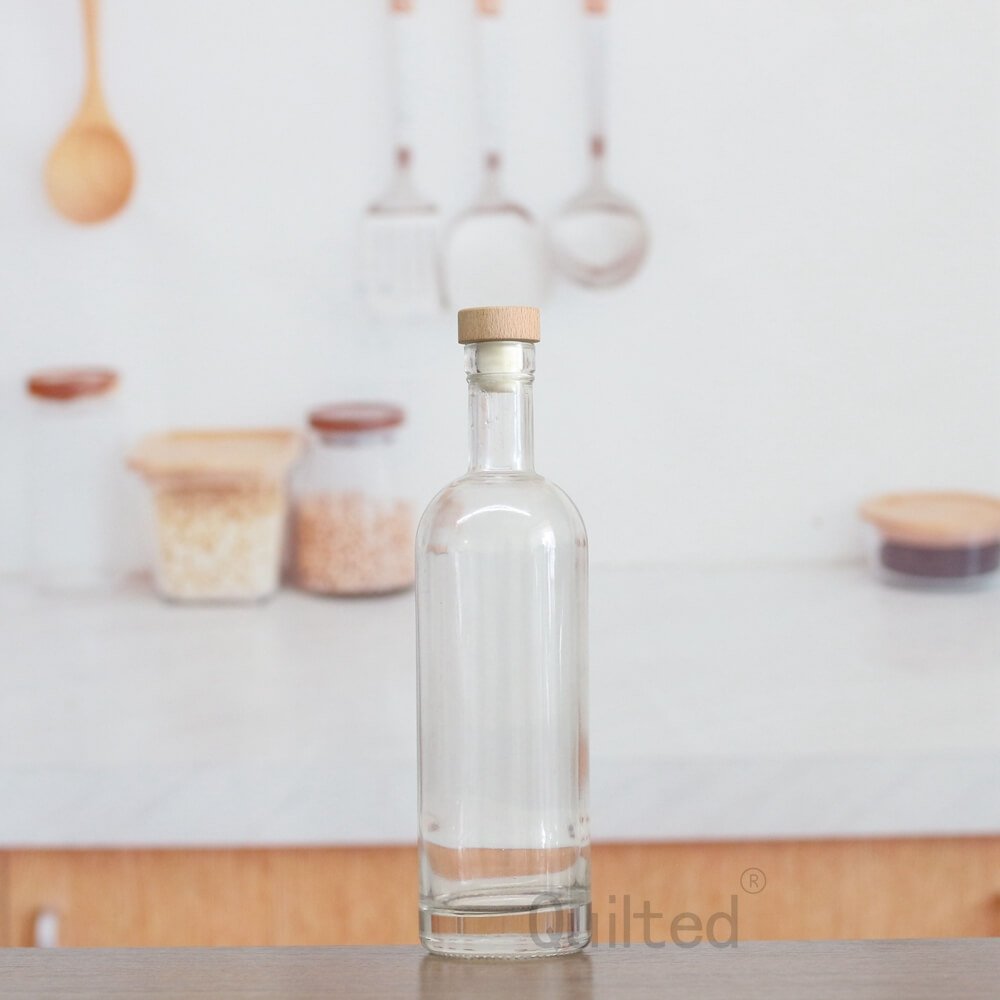 500 700 750 ml 1 Liter Custom Empty Transparent Round Rum Water Liqueur Wine Olive Vodka Whisky Gin Tequila Glass Bottle