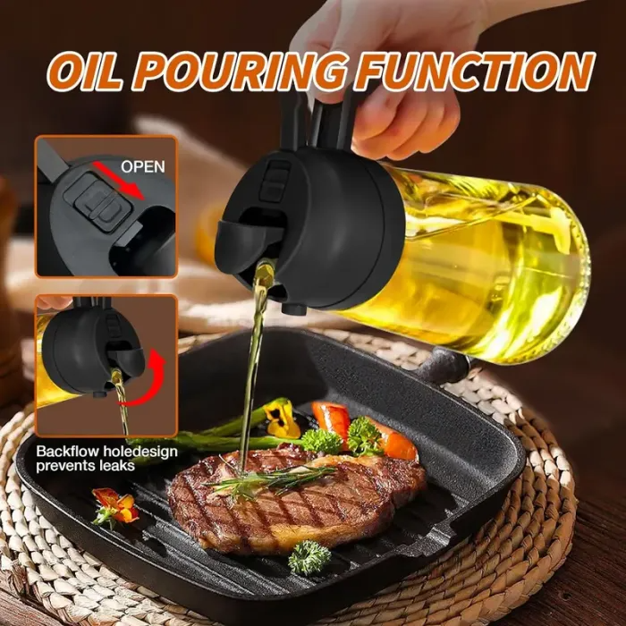 16oz/470ml 2 in 1 Glass Spray Bottle with Olive Oil Mister Sprayer Dispenser for Kitchen, Air Fryer, Barbecue and Salad