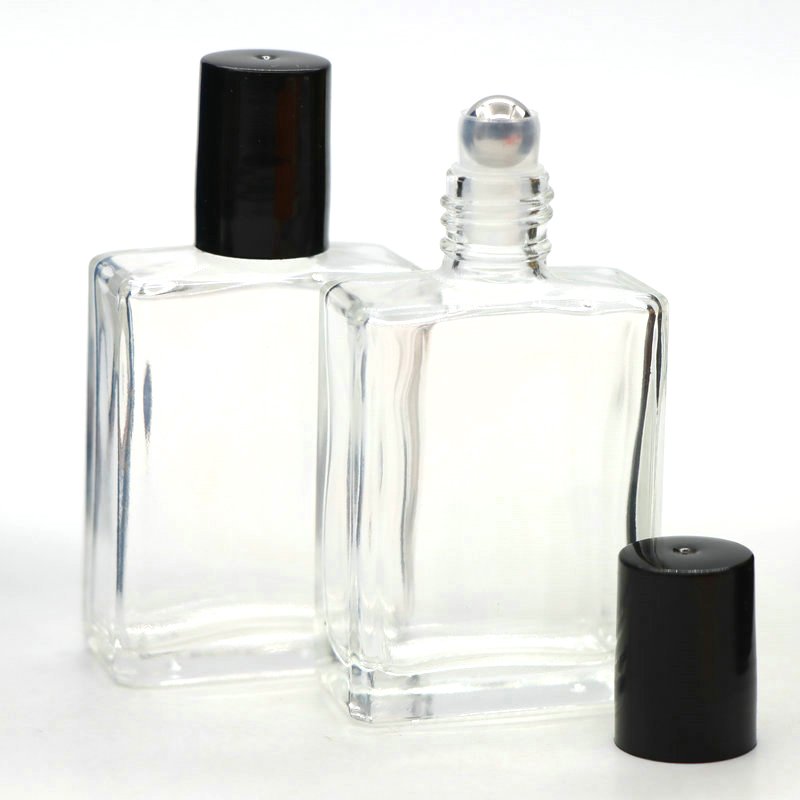 High quality Empty 15ml Essential Oil Cosmetic Roller Bottle Square Shape Roll On Glass Bottles with Box