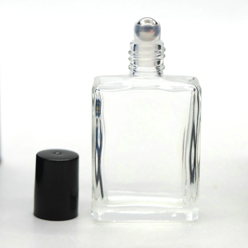 High quality Empty 15ml Essential Oil Cosmetic Roller Bottle Square Shape Roll On Glass Bottles with Box