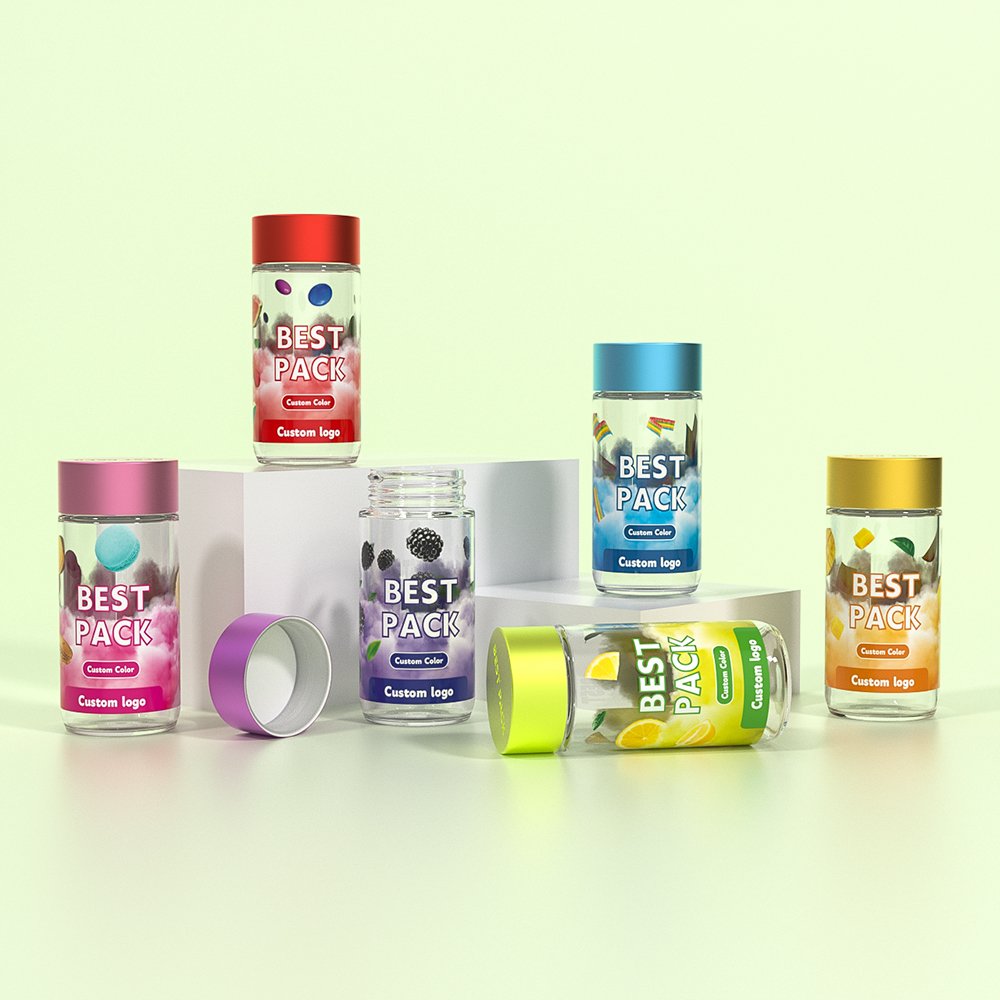 Baby Embossed Logo Jeeter 70mm 5 Pack Empty Pre Jars Packaging 40ml 2.5g Small Rolled Glass Bottles With Custom Stickers