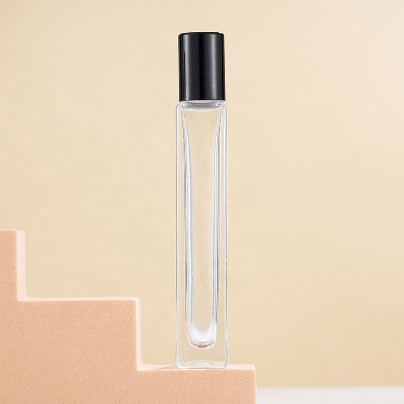 10ml Slender Clear Glass Perfume Bottle Thickened Square Essential oil Roller Ball Glass Bottle