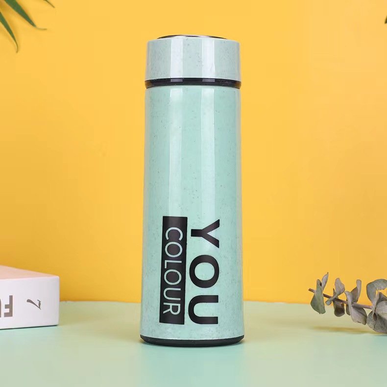 16oz 450mL Cheap price double wall glass water bottle with unbreakable wheat straw shell custom
