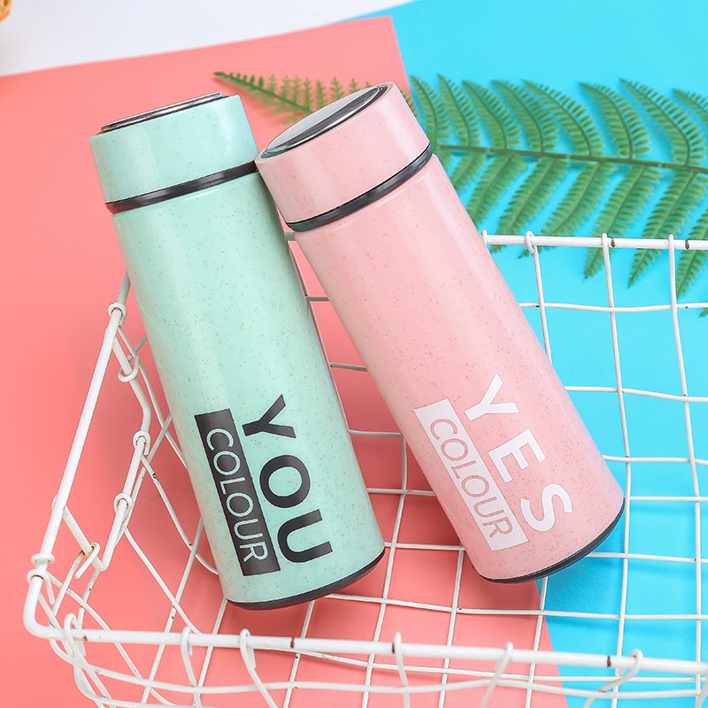 16oz 450mL Cheap price double wall glass water bottle with unbreakable wheat straw shell custom