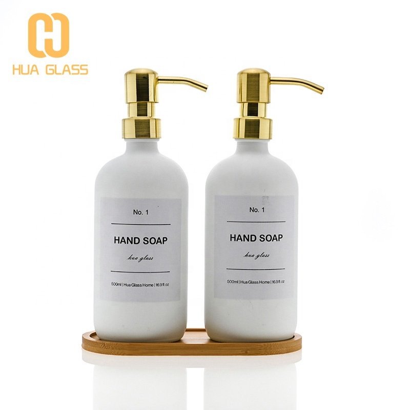 16 oz 500ml clear amber blue green boston round glass bottle with stainless steel lotion soap dispenser