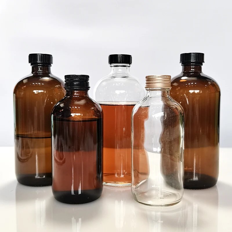 Amber Clear Clear Bottle 250ml 500ml 8oz 16oz Cold Coffee Boston Round Beverage Juice Glass Bottles For Kombucha