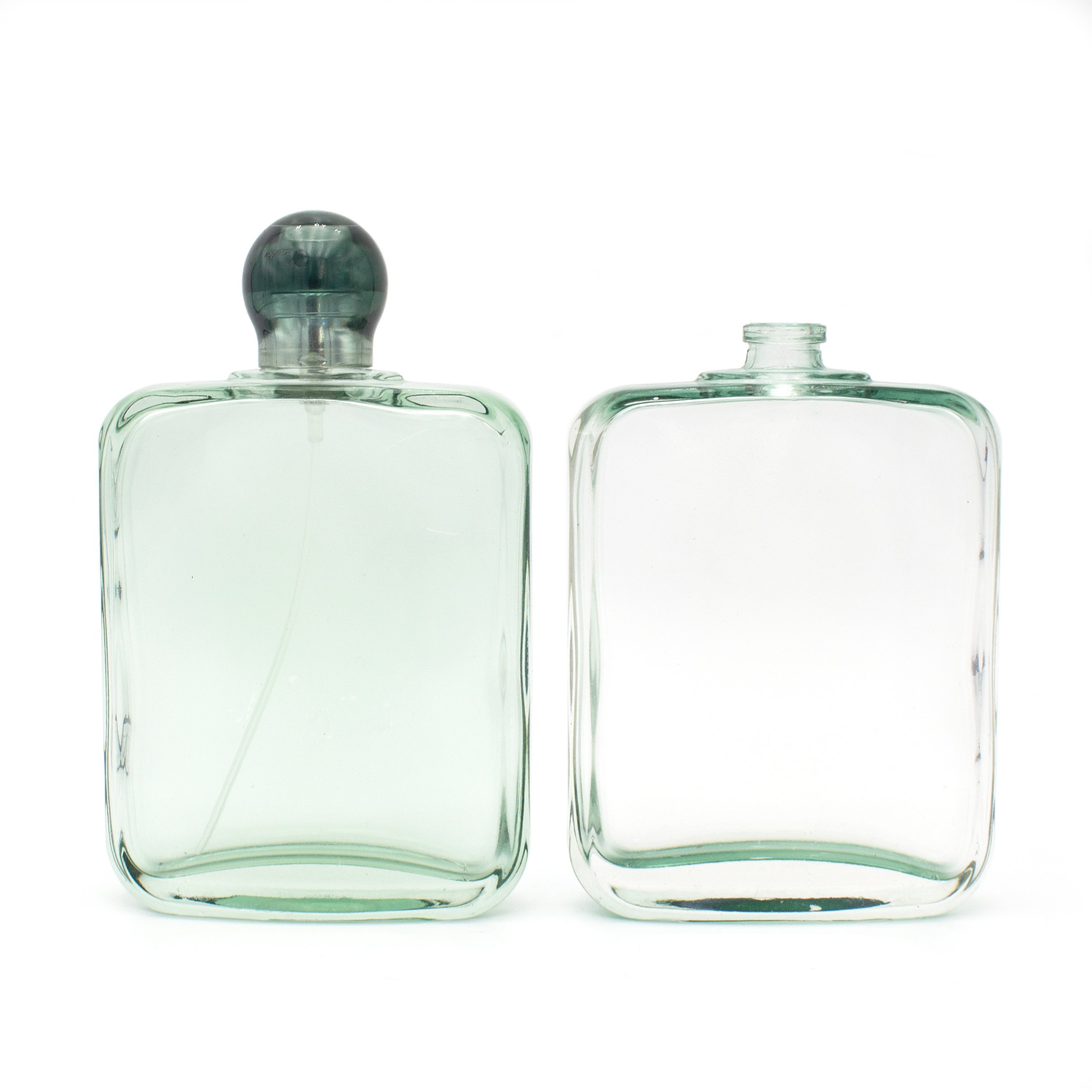 China manufacturer clear green atomizer flat shoulder rectangular men glass spray refillable 100ml perfume bottle