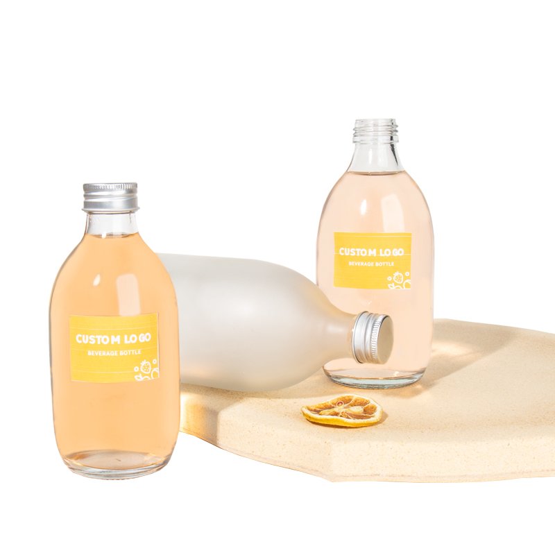 Luxury Empty Clear Round Shape Juice Water Glass Bottle 280ml 350ml 500ml with Lid for Customized Logo