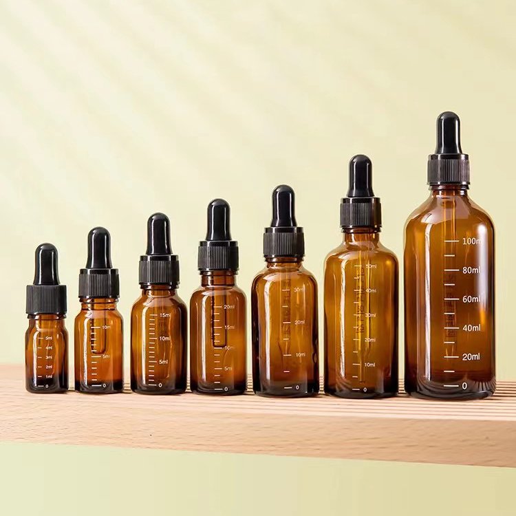 2024 Round Essential Oil Glass Bottle with Dropper Empty Custom Sizes Essential Oil Glass Bottle