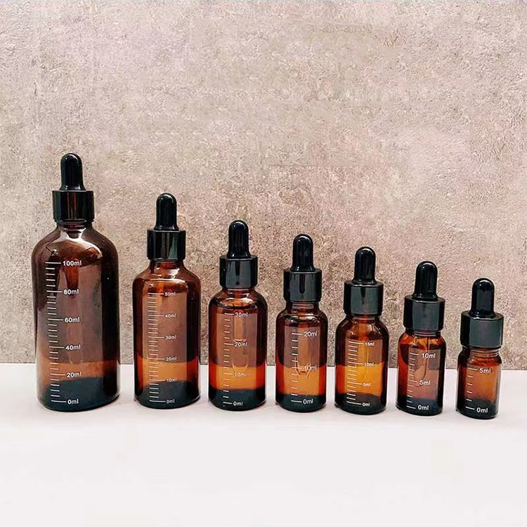 2024 Round Essential Oil Glass Bottle with Dropper Empty Custom Sizes Essential Oil Glass Bottle