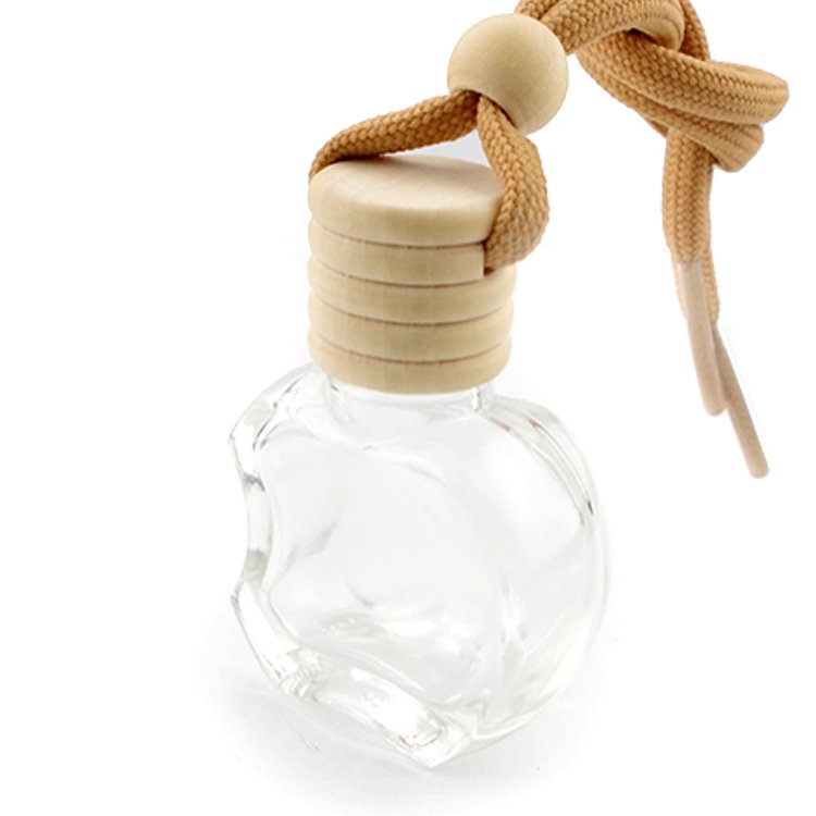 Empty Clear 10ML Apple Shape Car Diffuser Fragrance Hanging Perfume Glass Bottle With Wooden Cap