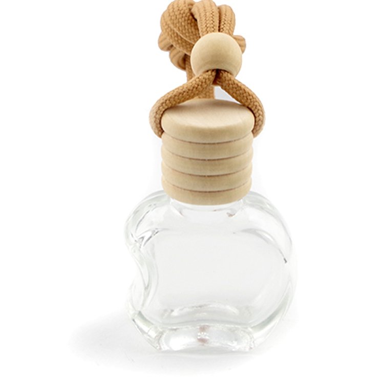 Empty Clear 10ML Apple Shape Car Diffuser Fragrance Hanging Perfume Glass Bottle With Wooden Cap
