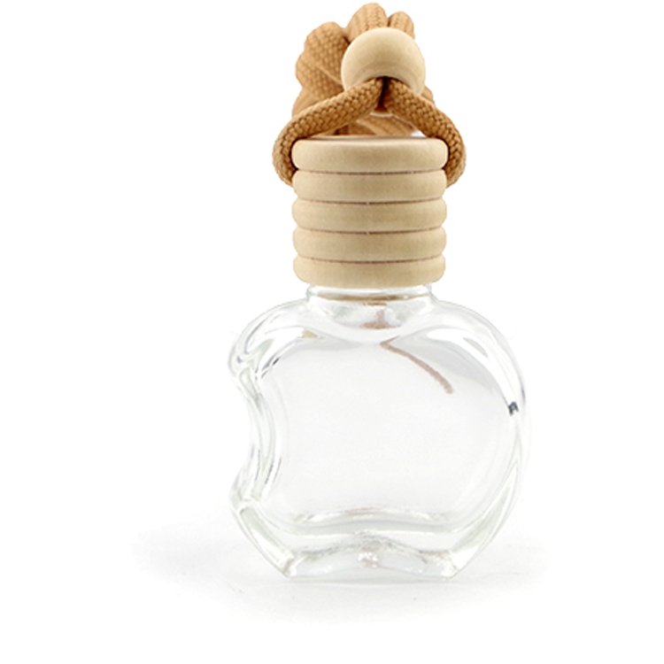 Empty Clear 10ML Apple Shape Car Diffuser Fragrance Hanging Perfume Glass Bottle With Wooden Cap