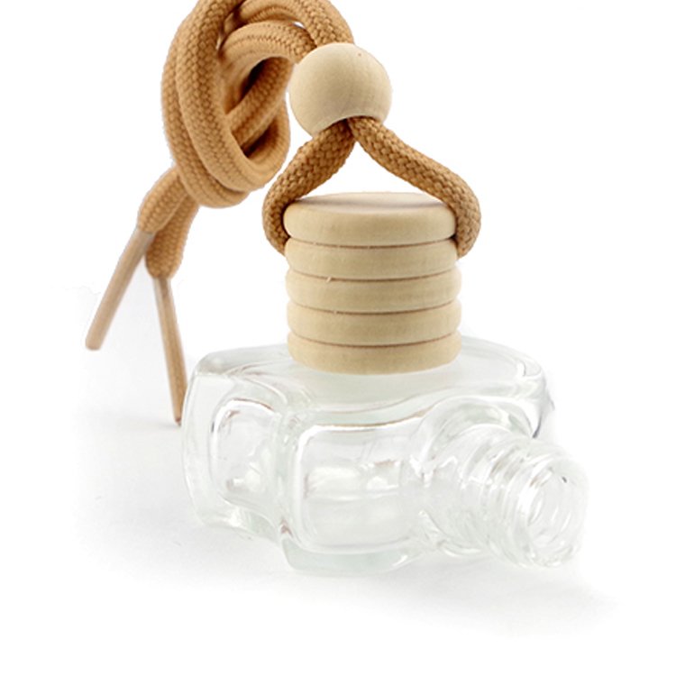 Empty Clear 10ML Apple Shape Car Diffuser Fragrance Hanging Perfume Glass Bottle With Wooden Cap