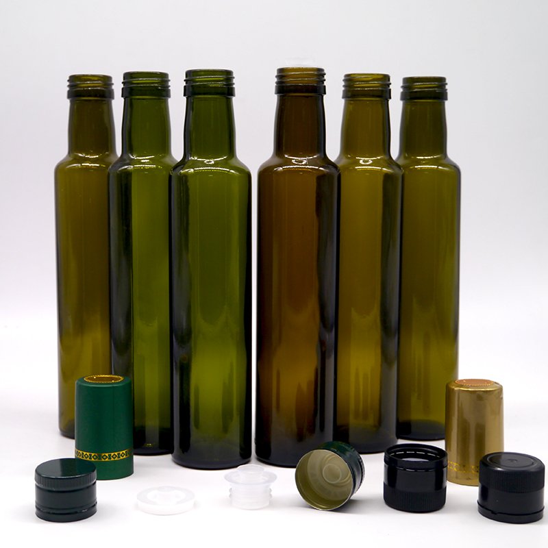 250ml 500ml Antique Green Glass Round Square Marasca Dorica Dark Olive Oil glass Bottles olive oil packaging bottle