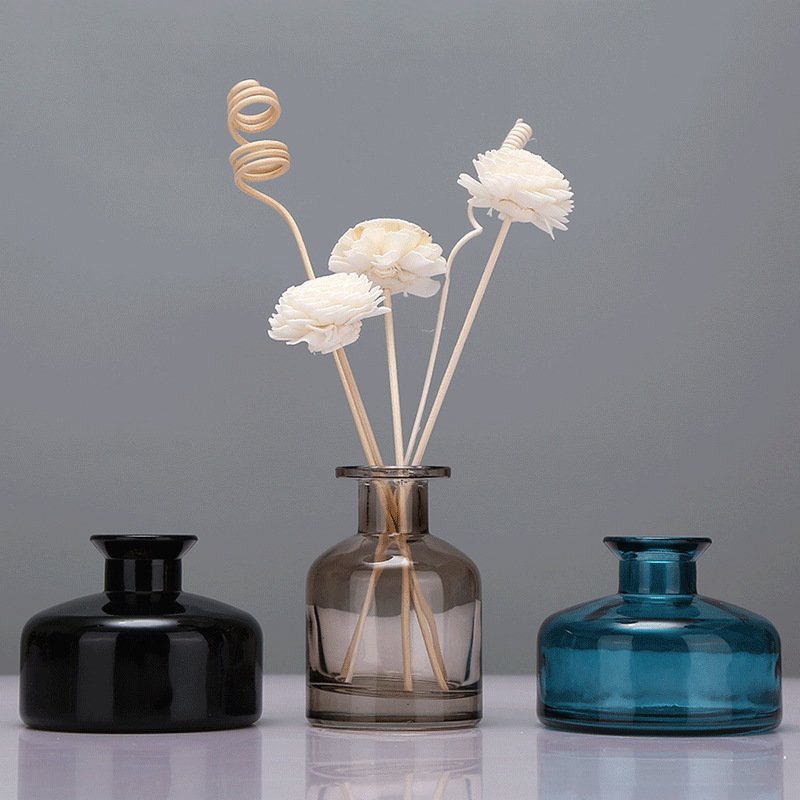 Custom Empty Clear Luxury Aroma Bottle 200ml Round wild-mouth Diffuser Bottle With Lid