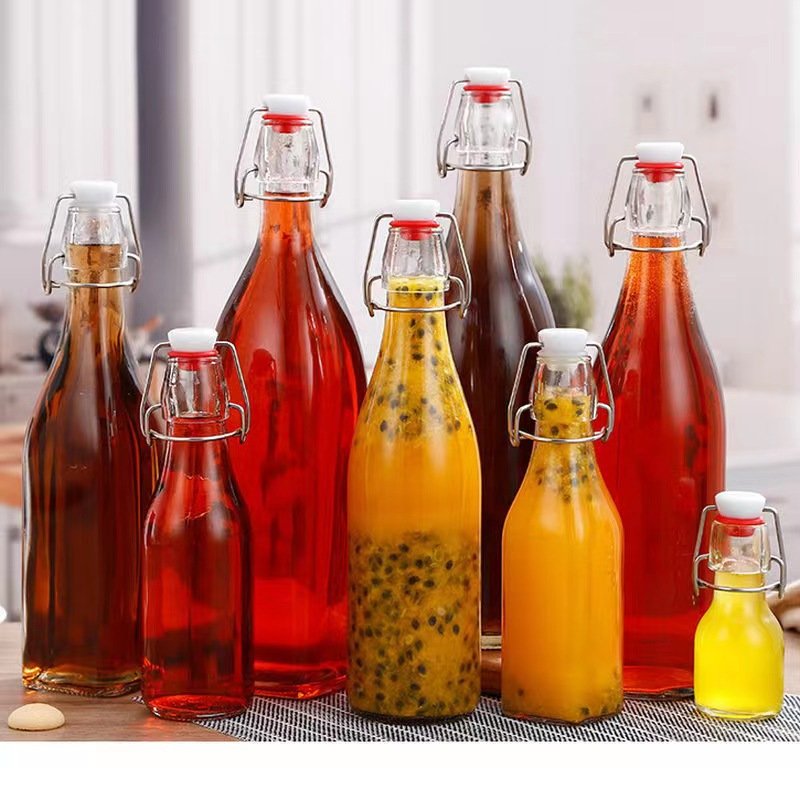 Wholesale 250ml 500ml Juice Water Kombucha Wine Beer Brewing Swing Top Glass Bottle With Stoppers