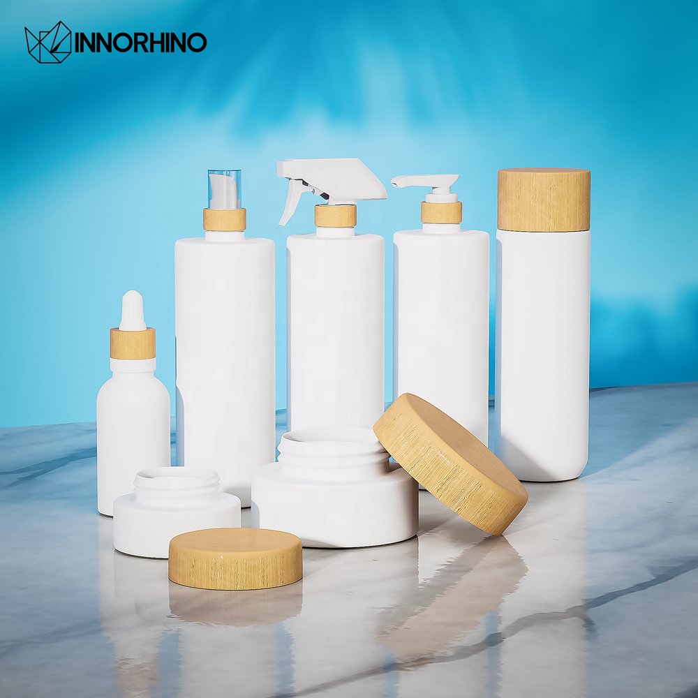 Bamboo Lid Frosted Custom 200ml Small Mini Glass Spray Dropper Cosmetic Skincare Bottle
