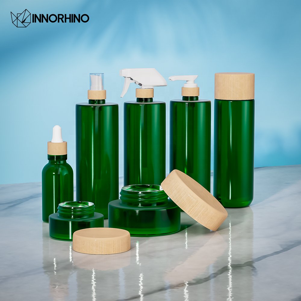Bamboo Lid Frosted Custom 200ml Small Mini Glass Spray Dropper Cosmetic Skincare Bottle
