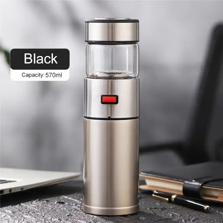2024 CHUFENG 400ml Glass Water Bottle With Loose Leaf Tea Strainer Tea Infuser Double Wall Glass Bottle Thermos Cup