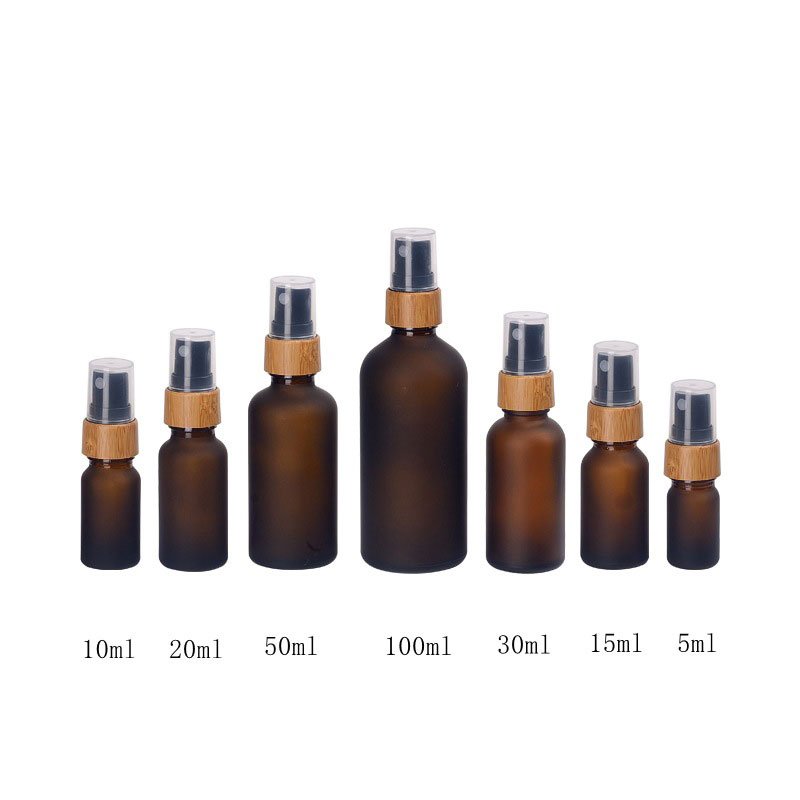 5ml 10ml 15ml 20ml 30ml 50ml 100ml Best Welcome Fashion Amber Frosted Glass Essential Oil Spray Mist Bottle With Bamboo Sprayer