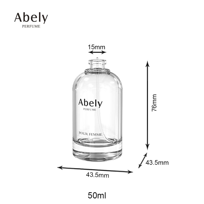 Empty High Quality Cylinder Transparent OEM Glass 50ml Perfume Bottle with Bottle Cap