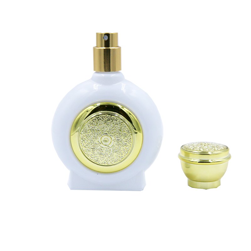 Wholesale Arabic Luxury White Round Perfume Glass Bottle 50ml 100ml Customized