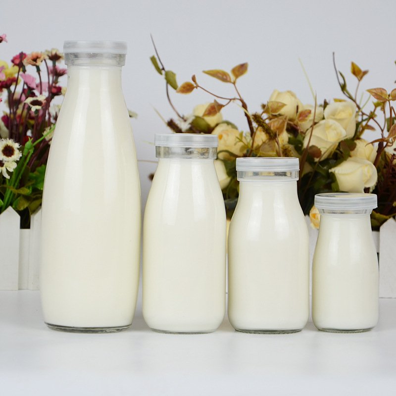 Wholesale Custom Empty 100ml 200ml 250ml 500ml 1000ml 1 Litre Milk Glass Bottles with Lids
