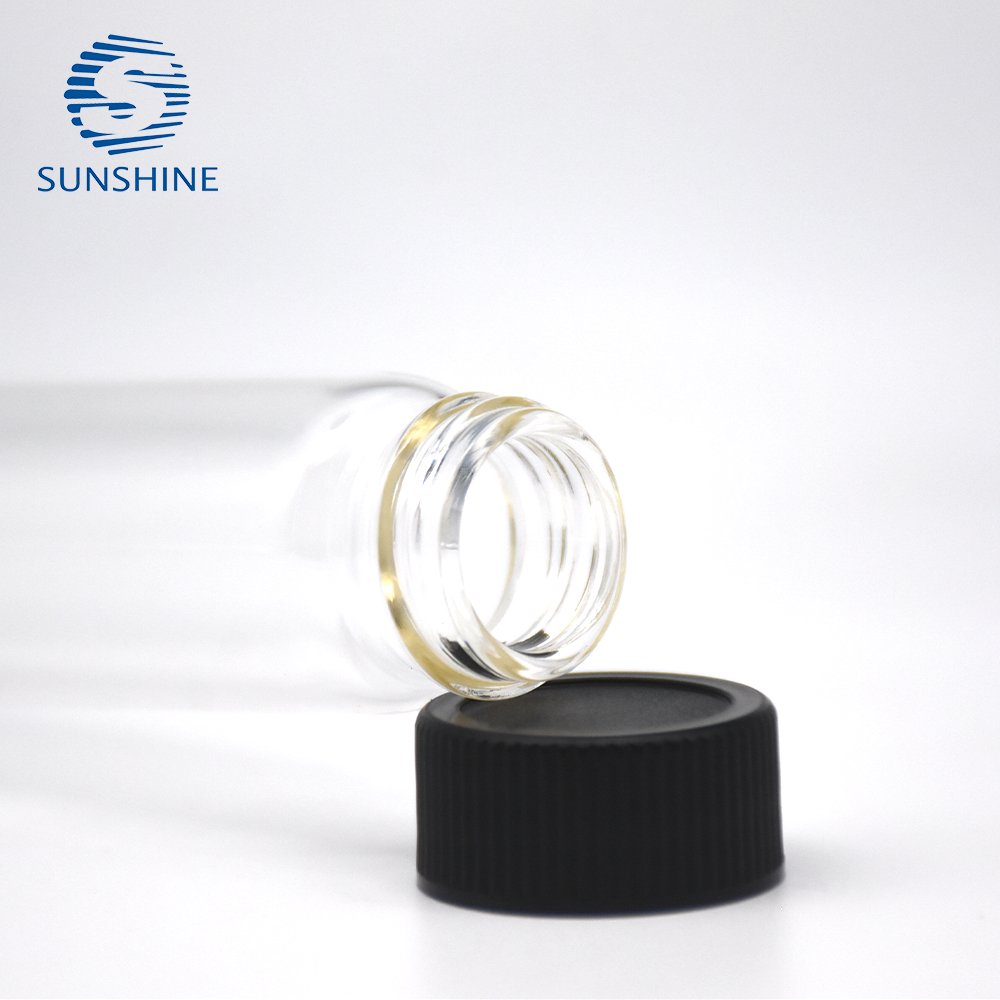 25ml empty glass bottle screw neck glass vial with black thread plastic cap