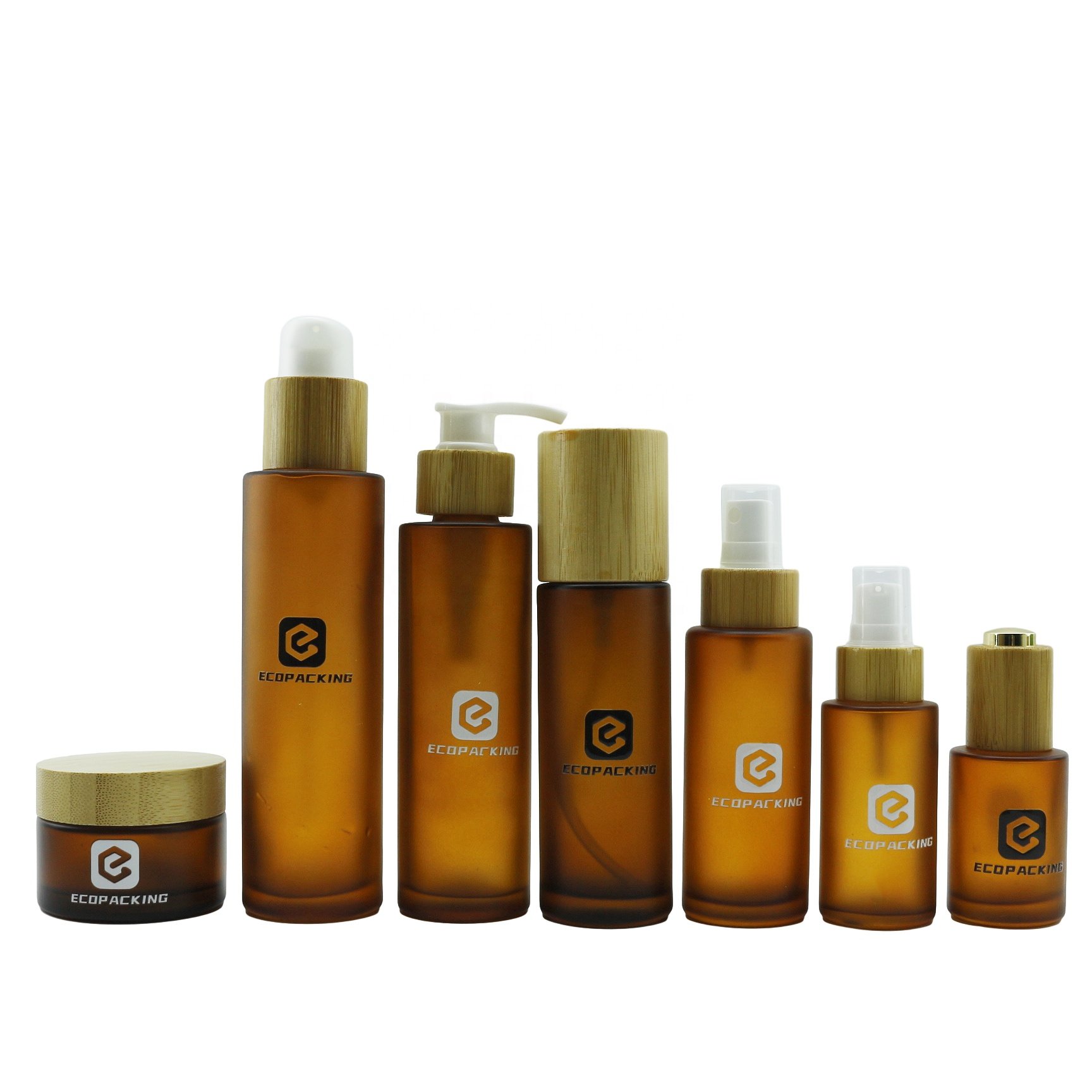 Frosted Cosmetic Bamboo Cream jars And Set Lotion Glass Bottles With Bamboo Lid For Cosmetic Packaging