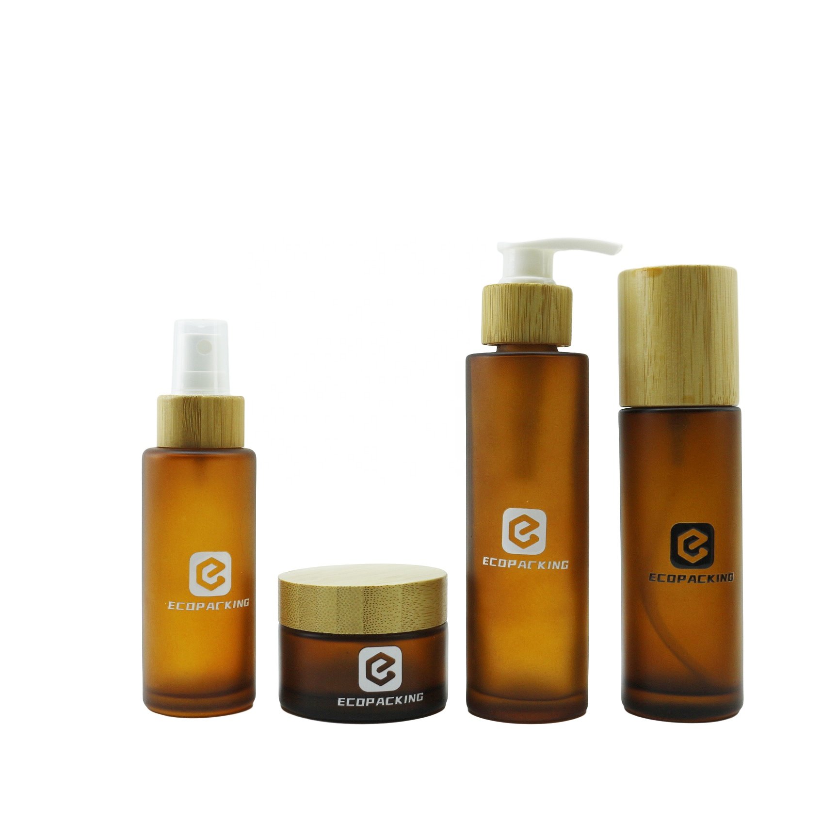 Frosted Cosmetic Bamboo Cream jars And Set Lotion Glass Bottles With Bamboo Lid For Cosmetic Packaging