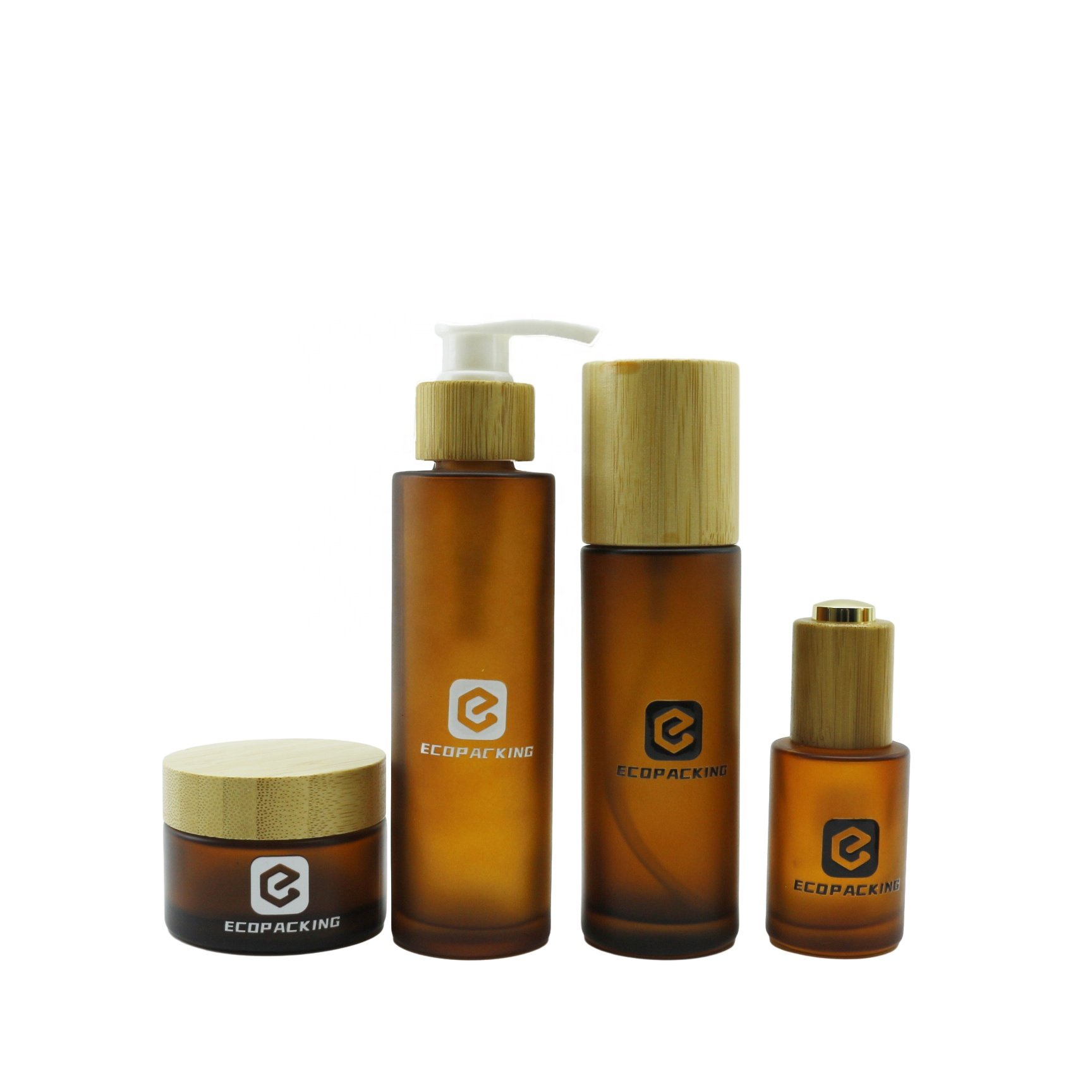 Frosted Cosmetic Bamboo Cream jars And Set Lotion Glass Bottles With Bamboo Lid For Cosmetic Packaging