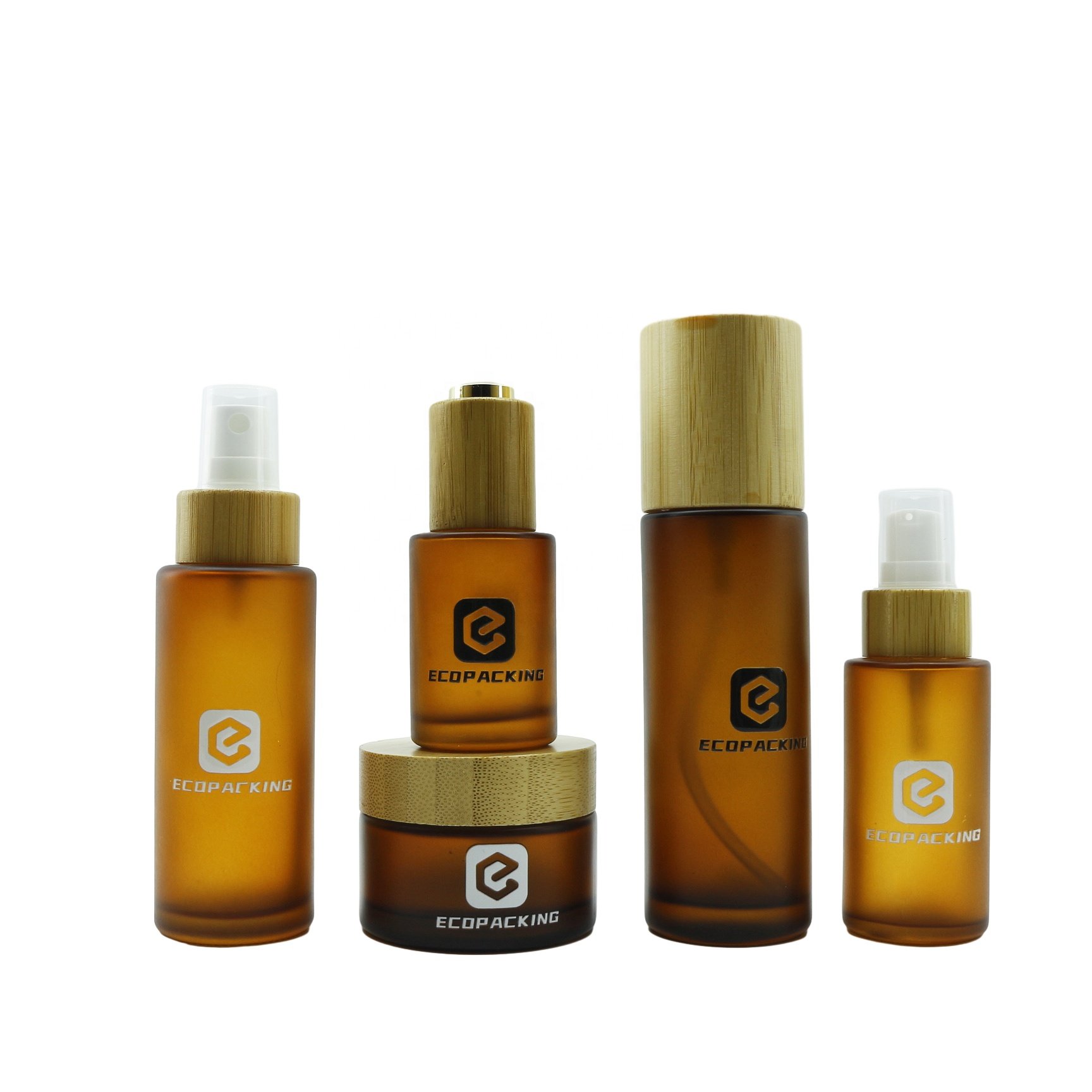 Frosted Cosmetic Bamboo Cream jars And Set Lotion Glass Bottles With Bamboo Lid For Cosmetic Packaging
