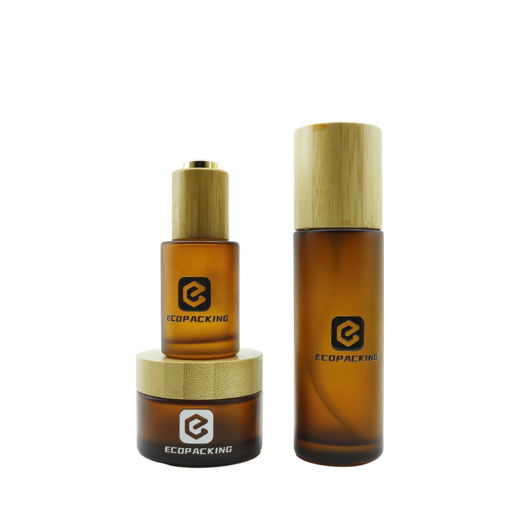 Frosted Cosmetic Bamboo Cream jars And Set Lotion Glass Bottles With Bamboo Lid For Cosmetic Packaging