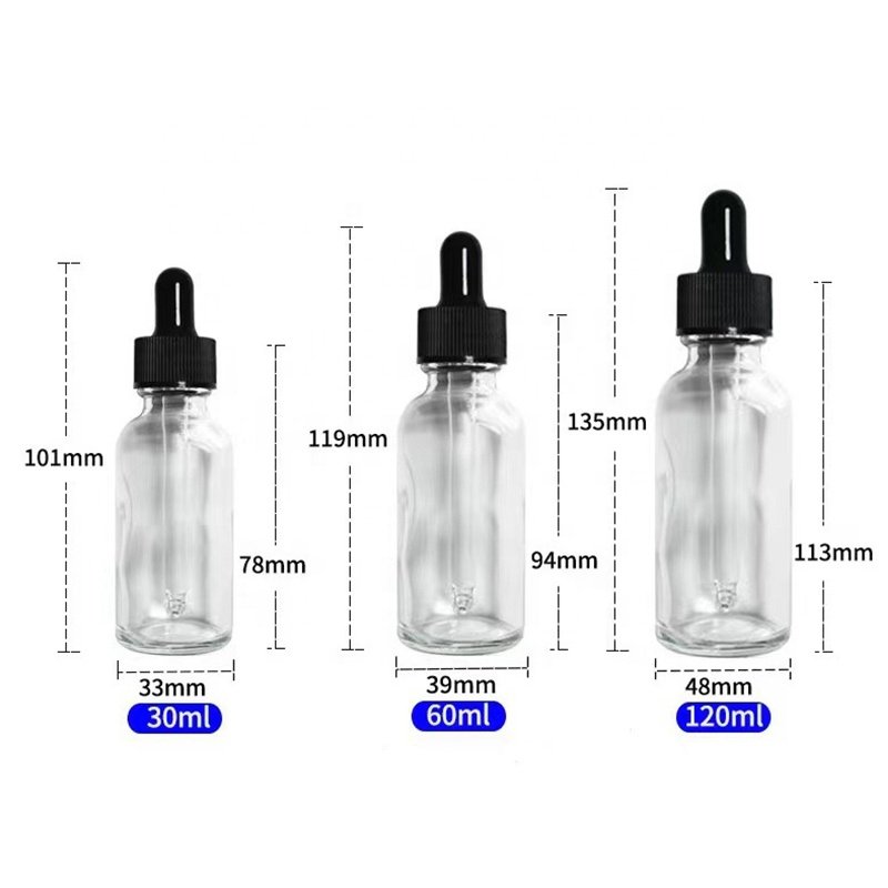 Clear amber brown 1oz 2oz 4oz 120ml boston round glass bottle dropper pump cosmetic bottles For Hair Body essential Oil