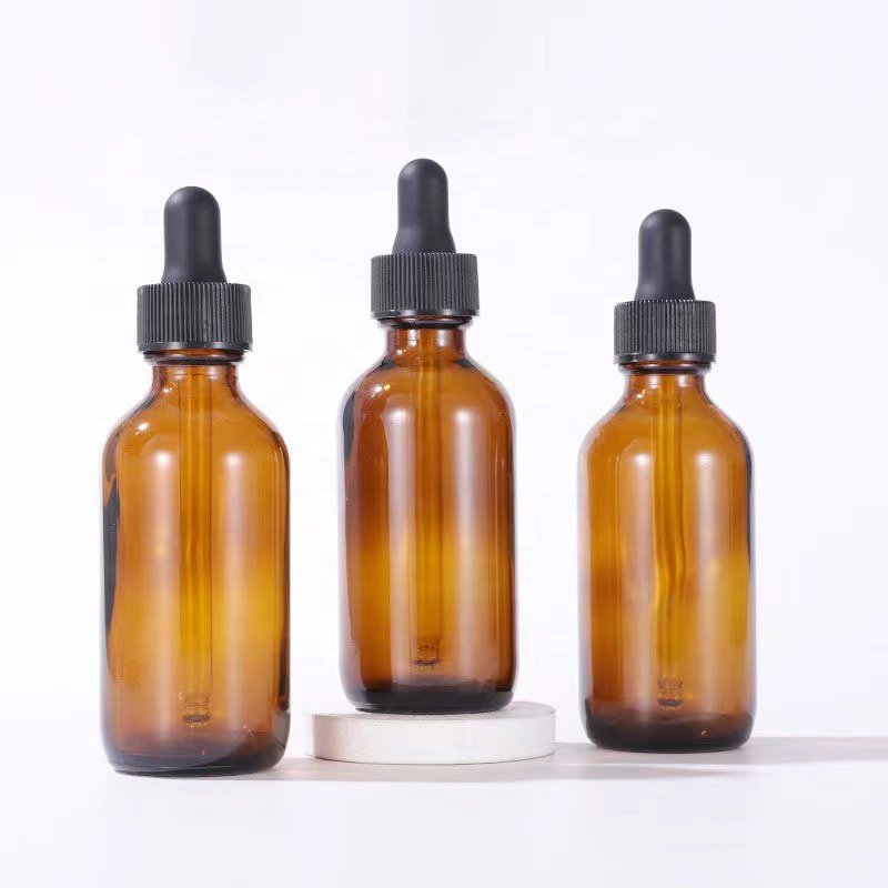 Clear amber brown 1oz 2oz 4oz 120ml boston round glass bottle dropper pump cosmetic bottles For Hair Body essential Oil