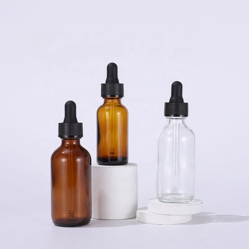 Clear amber brown 1oz 2oz 4oz 120ml boston round glass bottle dropper pump cosmetic bottles For Hair Body essential Oil