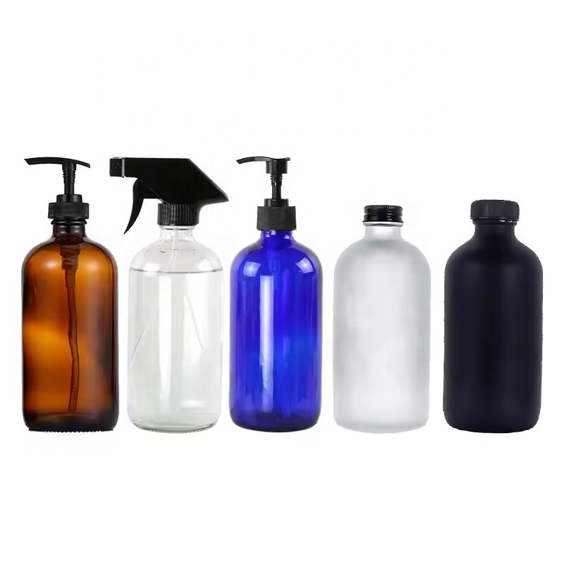 Clear amber brown 1oz 2oz 4oz 120ml boston round glass bottle dropper pump cosmetic bottles For Hair Body essential Oil